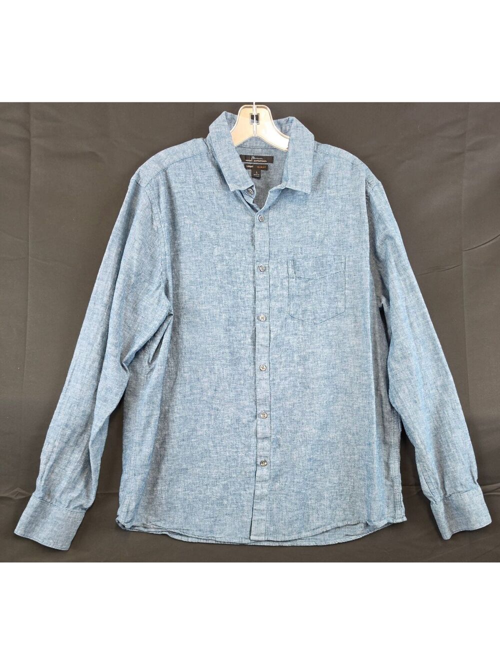 Marc Anthony Luxury Slim Fit Long Sleeve Shirt Size Large Blue Linen Cotton